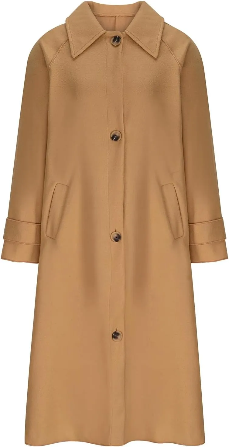 Women Long Peacoat Winter Fashion Button Up Trench Coats Casual Wool Blend Jacket Knee Length Overcoat 2024 New