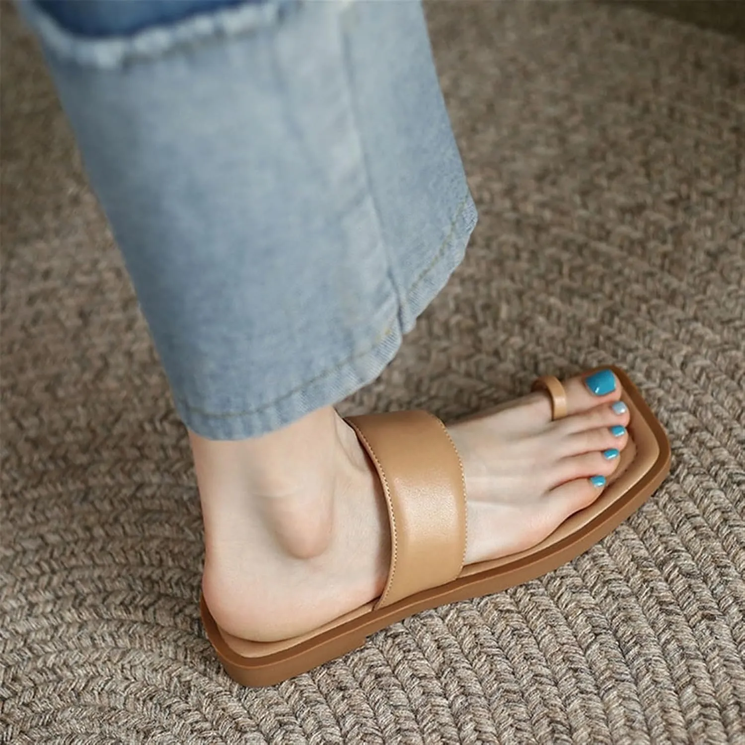 Women Mules Orthopedic Sandals, Women's Square Toe Slip on Flat Wide Bunion Orthopedic Sandals, Breathable Casual Beach Travel, for Big Toe Bone Correction Toe Arch Support