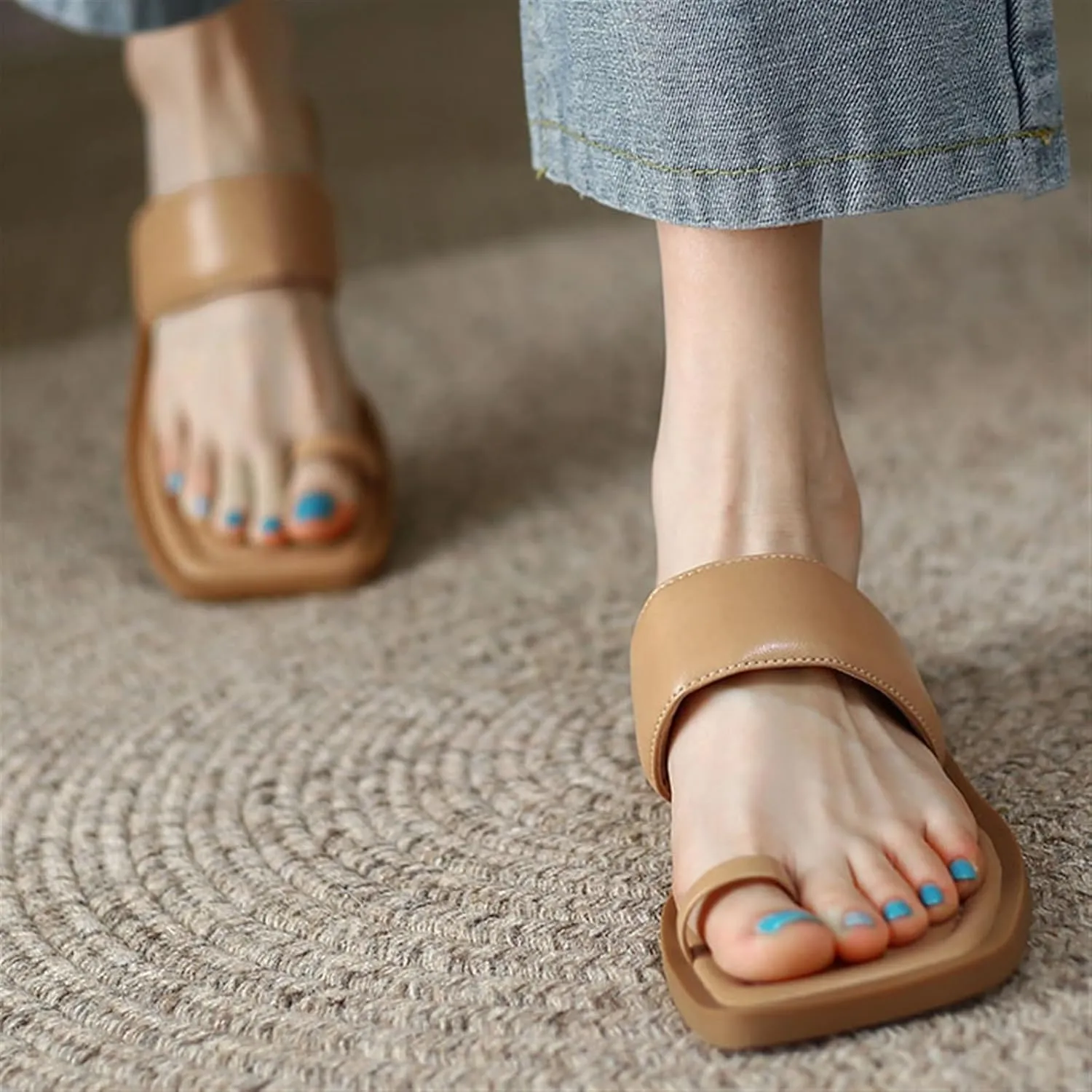 Women Mules Orthopedic Sandals, Women's Square Toe Slip on Flat Wide Bunion Orthopedic Sandals, Breathable Casual Beach Travel, for Big Toe Bone Correction Toe Arch Support