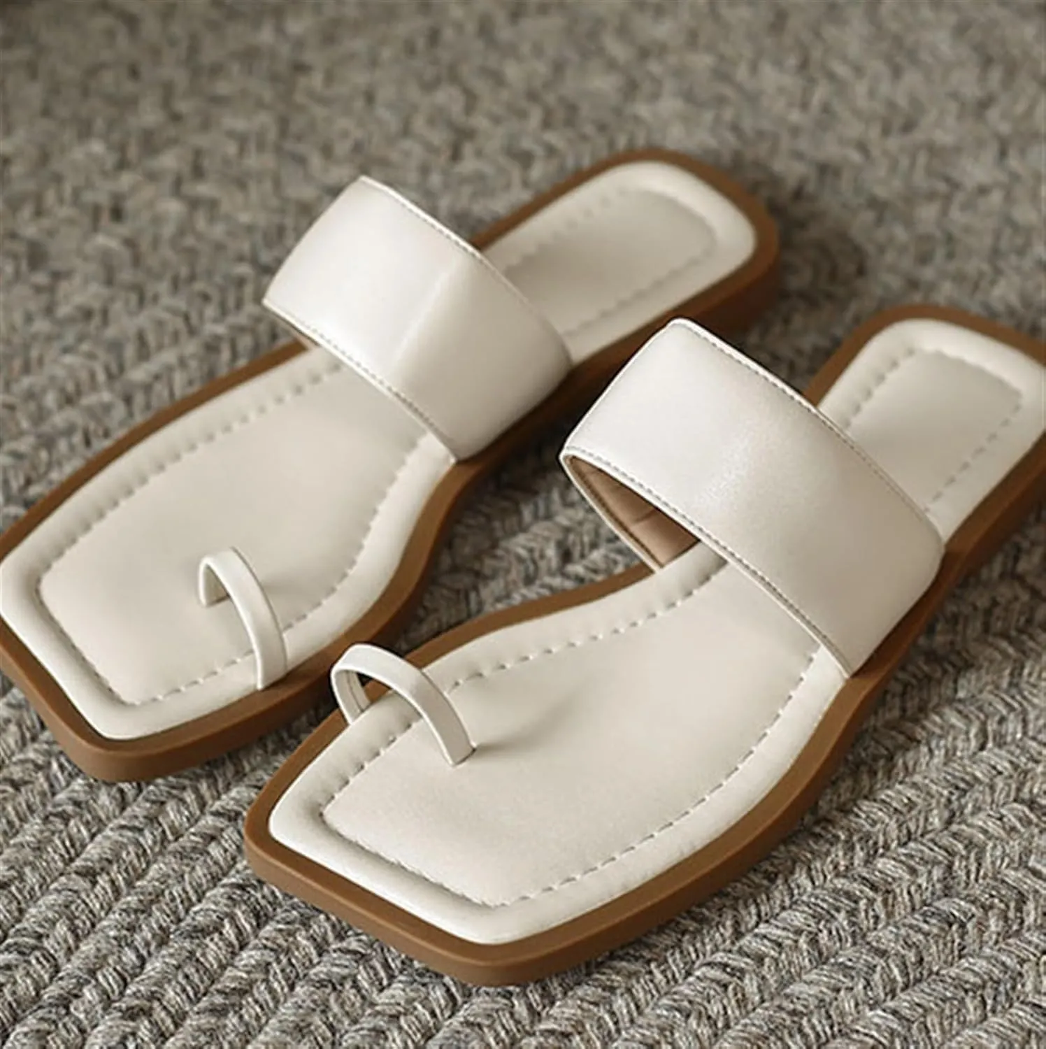 Women Mules Orthopedic Sandals, Women's Square Toe Slip on Flat Wide Bunion Orthopedic Sandals, Breathable Casual Beach Travel, for Big Toe Bone Correction Toe Arch Support