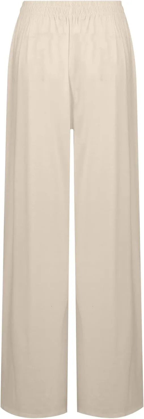 Women Palazzo Pants Summer Boho Wide Leg High Waist Casual Lounge Yoga Pants with Pockets Trousers