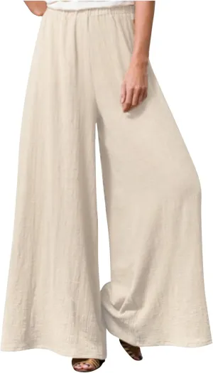 Women Palazzo Pants Summer Boho Wide Leg High Waist Casual Lounge Yoga Pants with Pockets Trousers