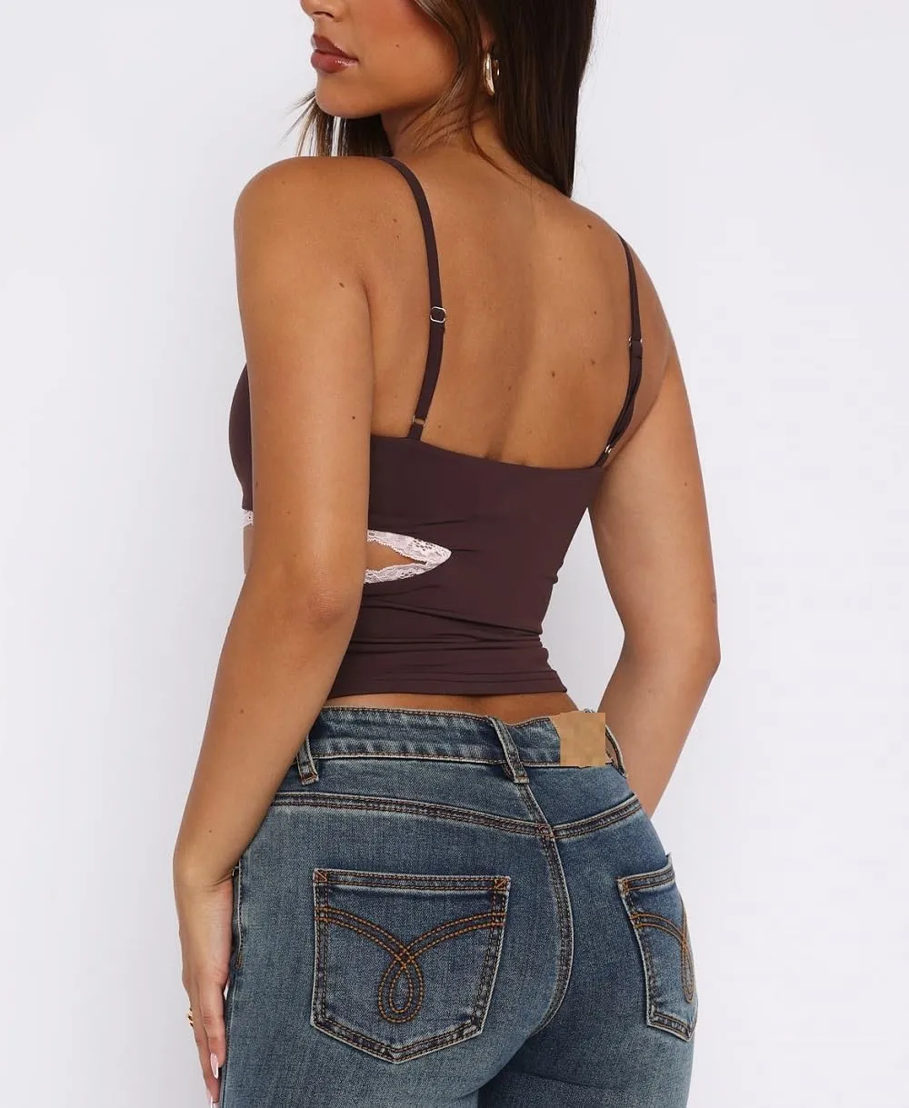 Women Y2k Lace Trim Tank Top Sleeveless V Neck Crop Cami Top Lace Spaghetti Strap Tank Tops Sexy Going Out Camisoles
