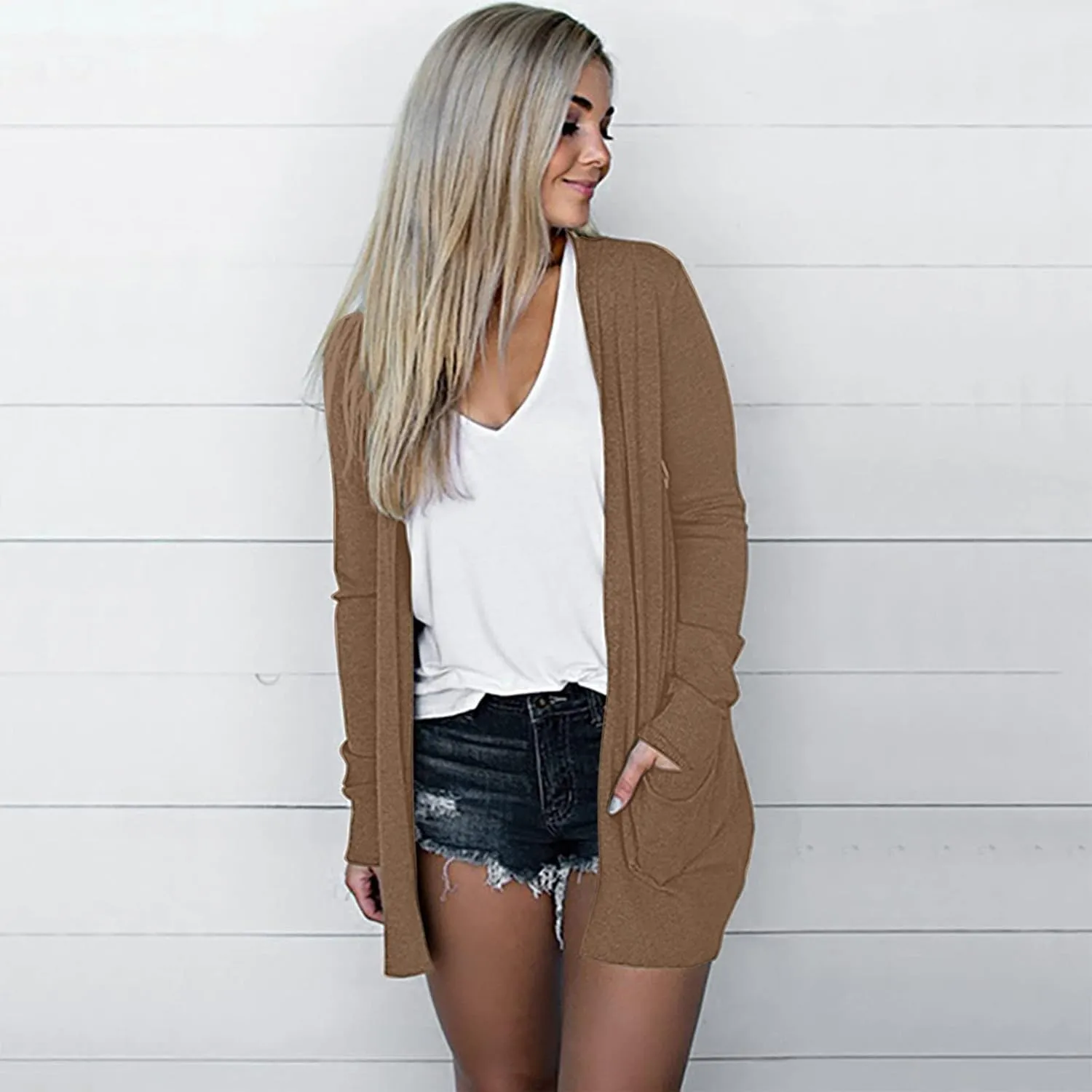 Women's 2023 Long Sleeve Kimono Cardigan Open Front Cozy Sweater Coat Casual Lightweight Outerwear with Pockets