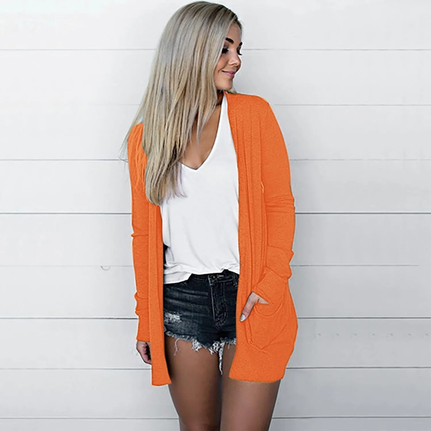 Women's 2023 Long Sleeve Kimono Cardigan Open Front Cozy Sweater Coat Casual Lightweight Outerwear with Pockets