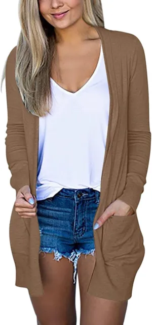 Women's 2023 Long Sleeve Kimono Cardigan Open Front Cozy Sweater Coat Casual Lightweight Outerwear with Pockets