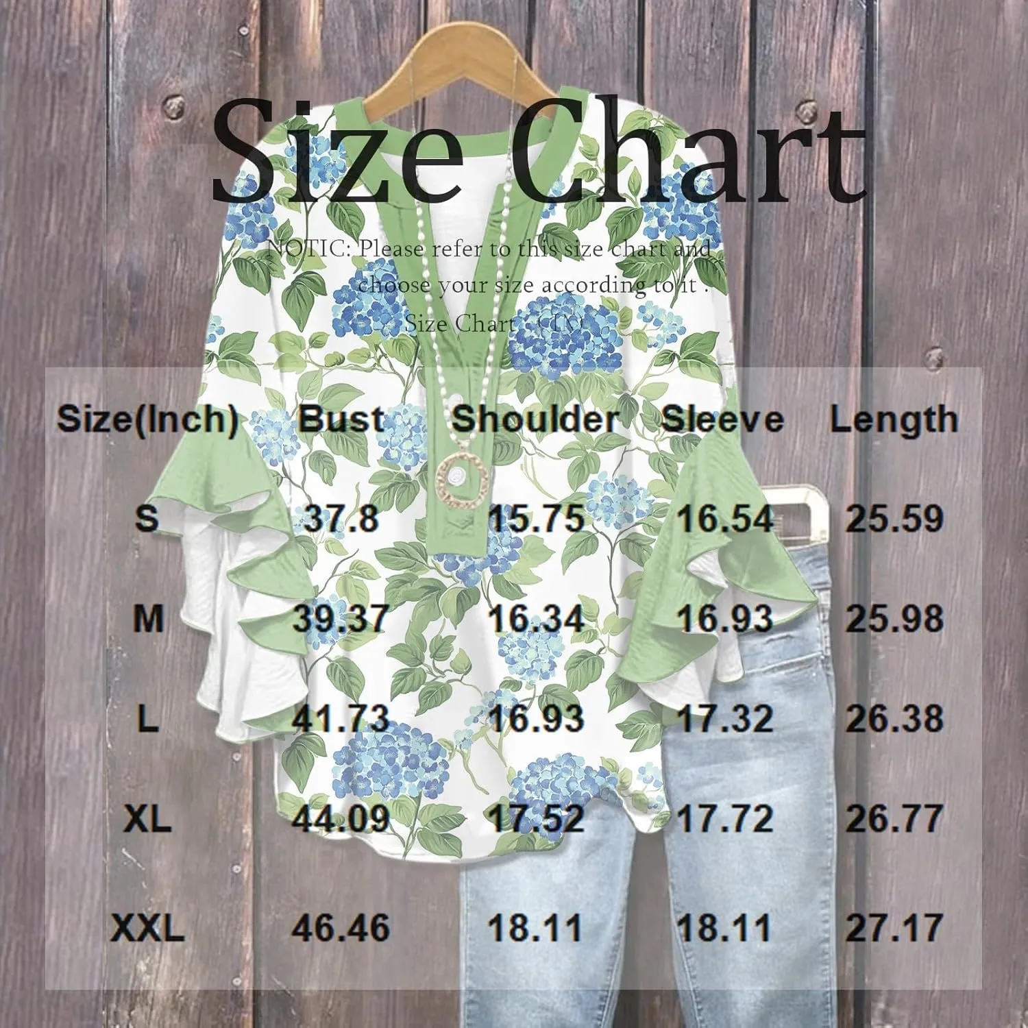Womens 3/4 Sleeve Tops Casual Ruffle Floral Henley Notched V Neck T Shirts Loose Fit Graphic Button Dressy Blouses