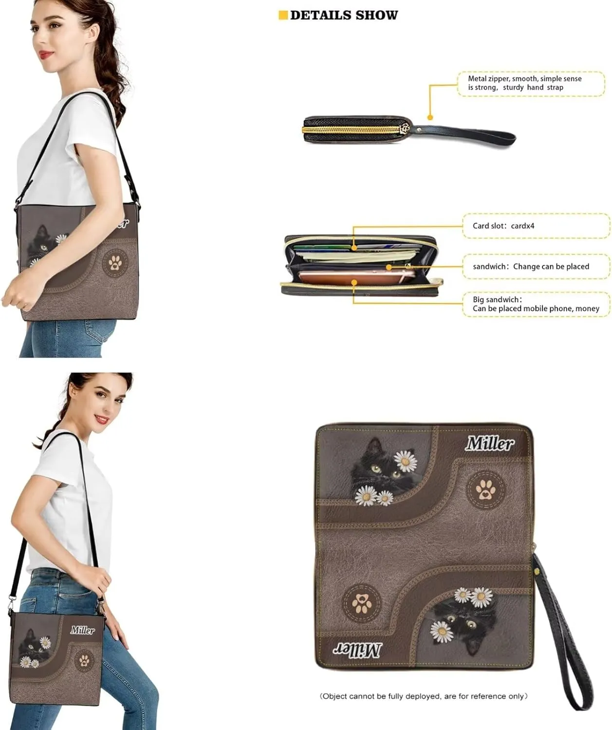 Womens Bucket Crossbody Bag Set Customized Leather Crossbody Handbag with Wrist Wallet for Shopping Travel