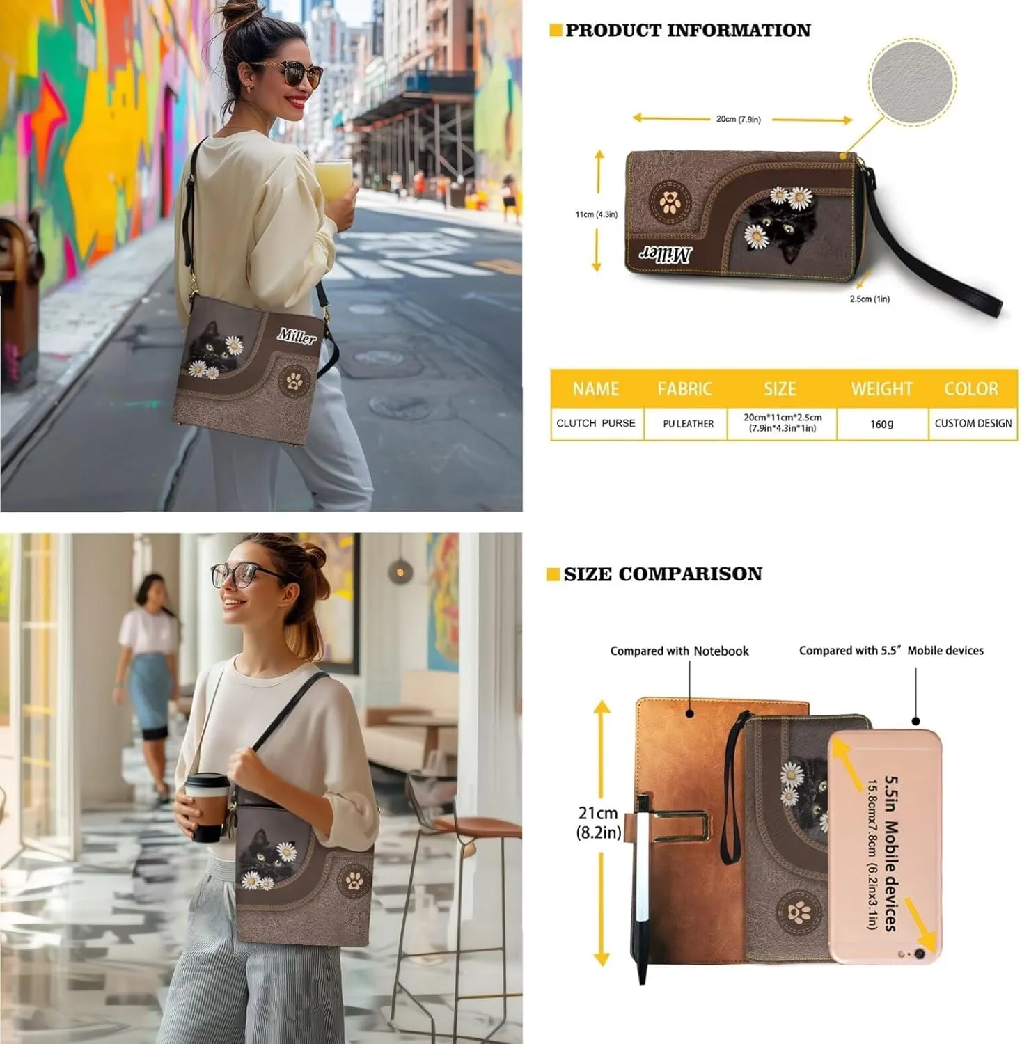 Womens Bucket Crossbody Bag Set Customized Leather Crossbody Handbag with Wrist Wallet for Shopping Travel