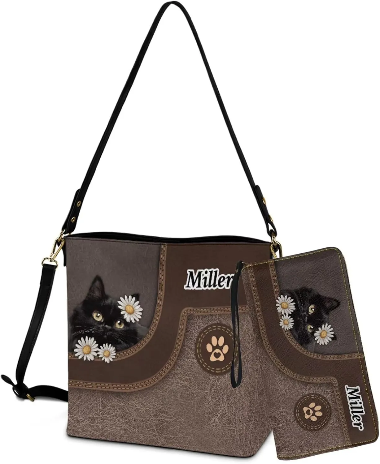 Womens Bucket Crossbody Bag Set Customized Leather Crossbody Handbag with Wrist Wallet for Shopping Travel