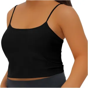 Womens Built in Padded Bra Camisoles Plus Size Spaghetti Strap Tank Tops Summer Workout Crop Top Sexy Slim Cami