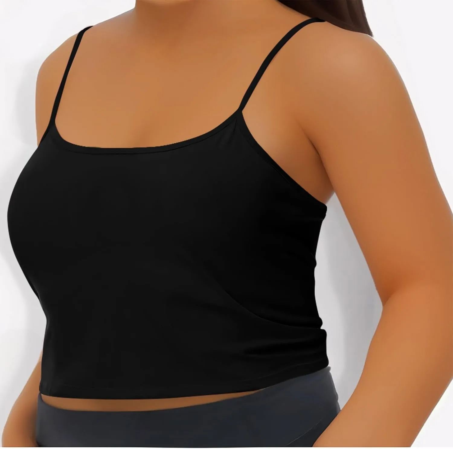 Womens Built in Padded Bra Camisoles Plus Size Spaghetti Strap Tank Tops Summer Workout Crop Top Sexy Slim Cami