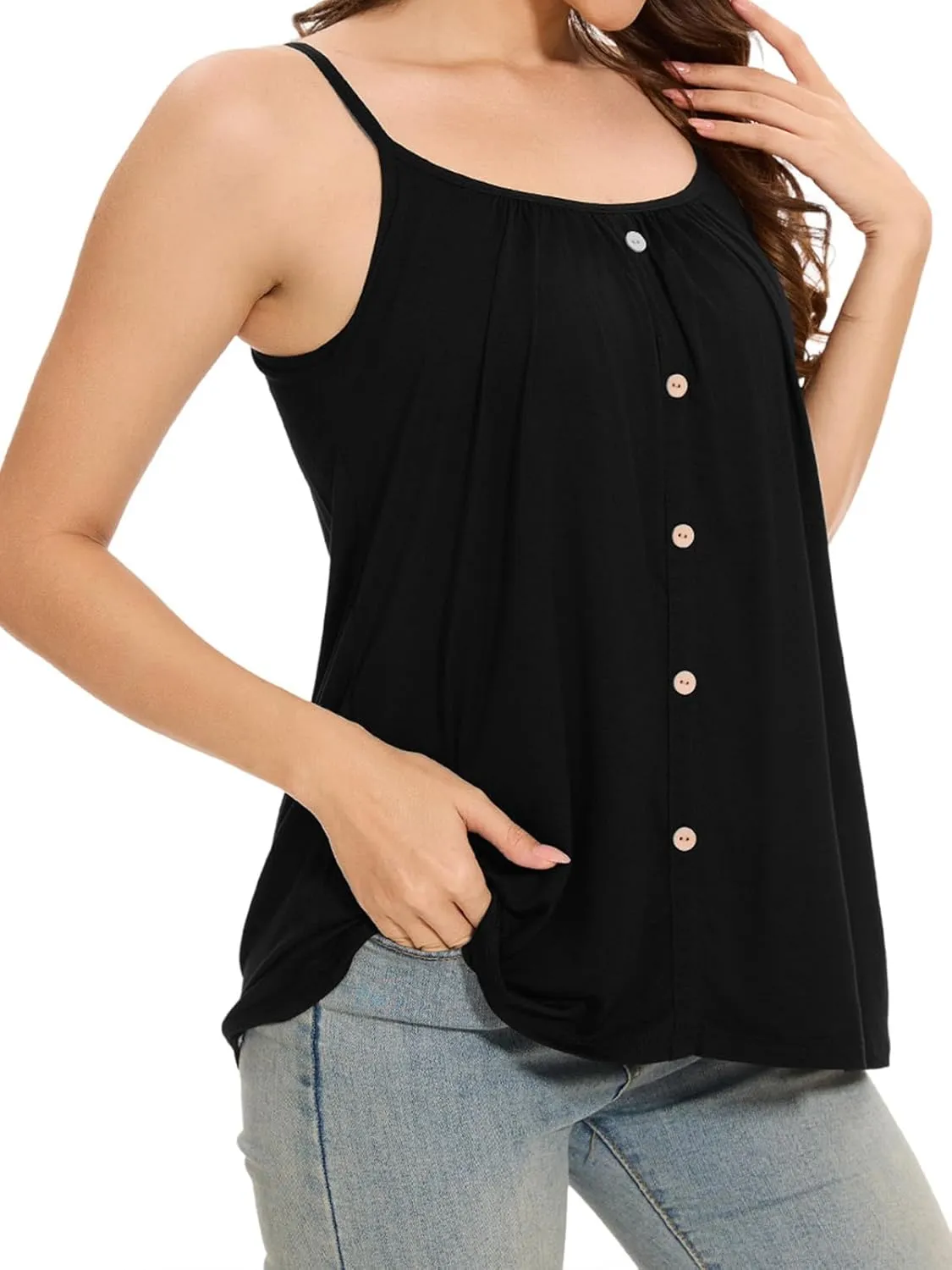 Womens Camisoles with Built-in Padded Bra Flowy Tanks Adjustable Spaghetti Straps Tank Tops