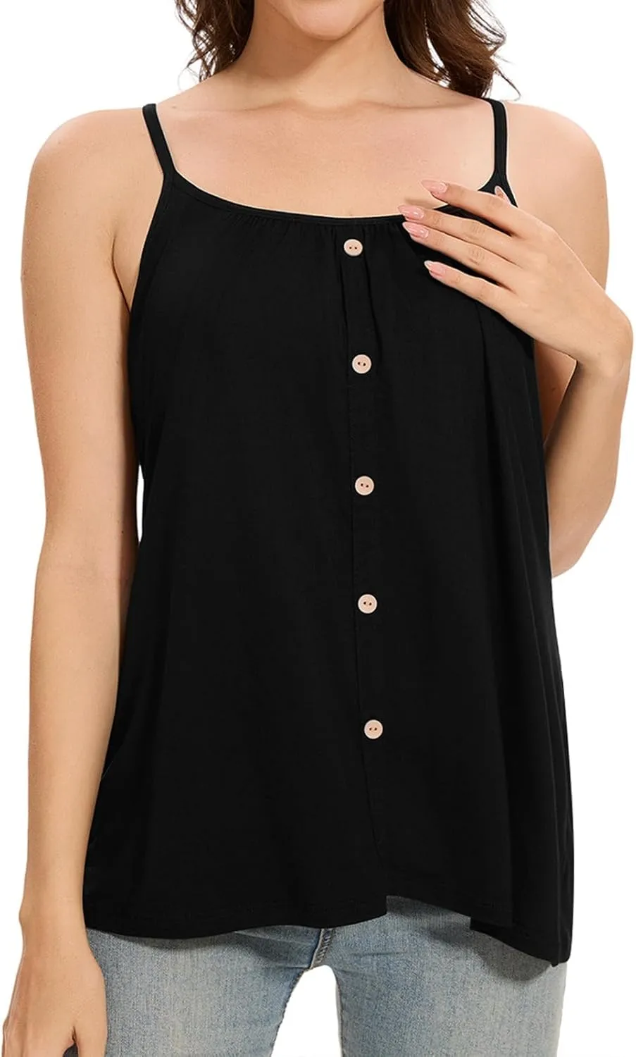 Womens Camisoles with Built-in Padded Bra Flowy Tanks Adjustable Spaghetti Straps Tank Tops