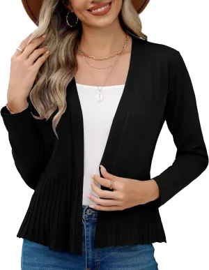 Women's Casual Open Front Lightweight Cropped Cardigans Long Sleeve Sweater Soft Draped Peplum Knit Outwear