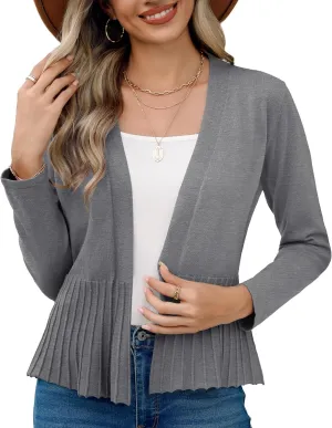 Women's Casual Open Front Lightweight Cropped Cardigans Long Sleeve Sweater Soft Draped Peplum Knit Outwear