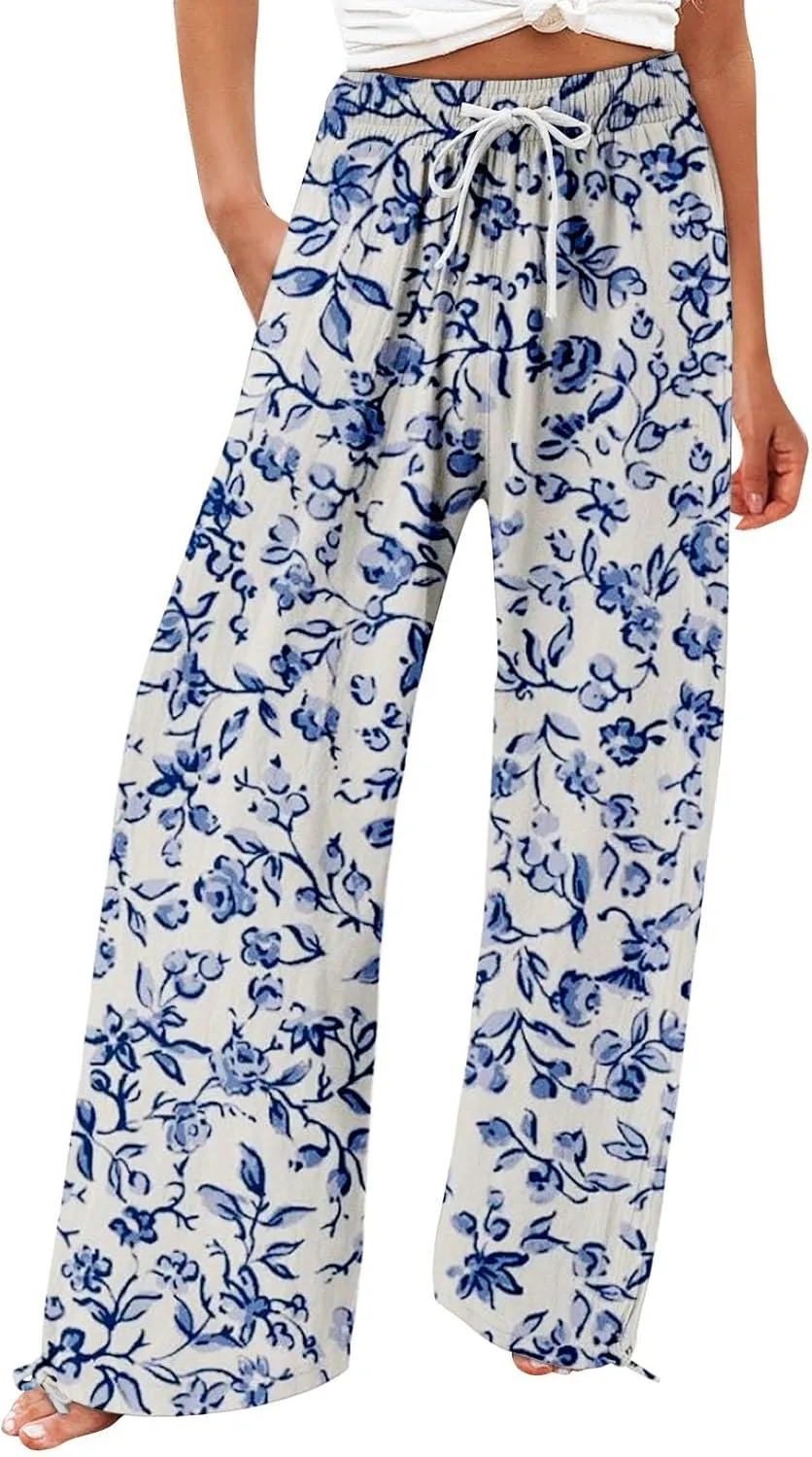Womens Casual Wide Leg Pants Womens Cotton Casual Loose Pants Comfy Work Pants with Trousers with Pocket for Women