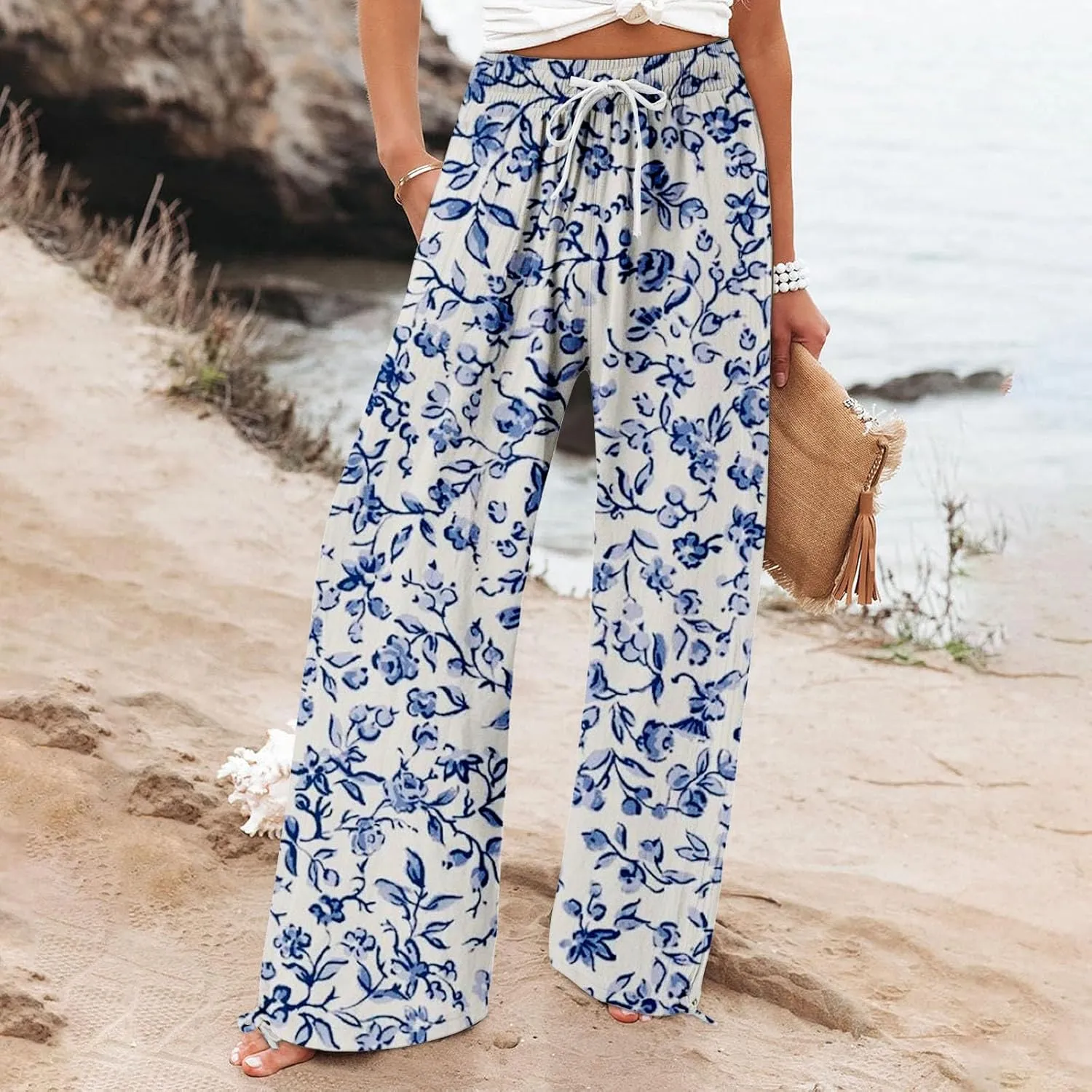 Womens Casual Wide Leg Pants Womens Cotton Casual Loose Pants Comfy Work Pants with Trousers with Pocket for Women