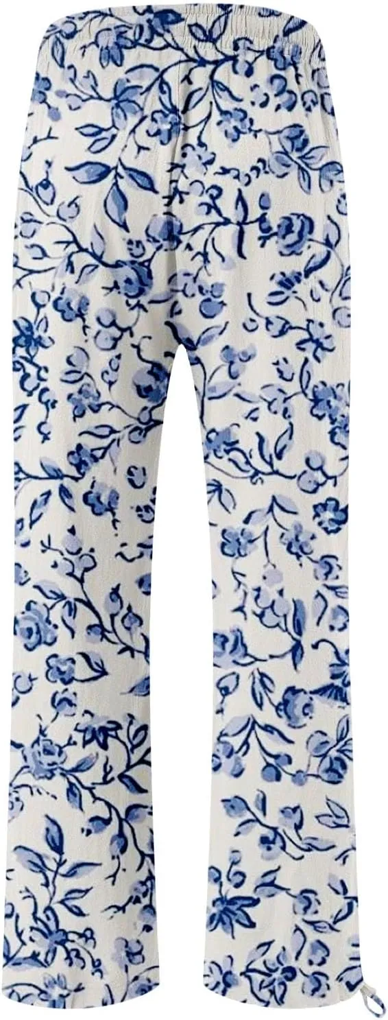 Womens Casual Wide Leg Pants Womens Cotton Casual Loose Pants Comfy Work Pants with Trousers with Pocket for Women