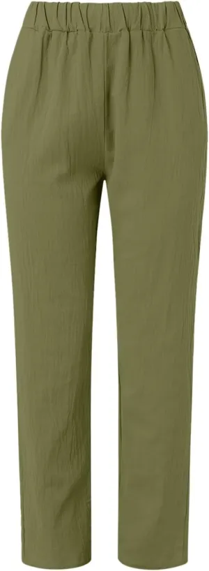 Women's Cotton Linen Pants Plus Size Elastic High Waist Comfy Straight Trouser Summer Casual Loose Pant with Pockets