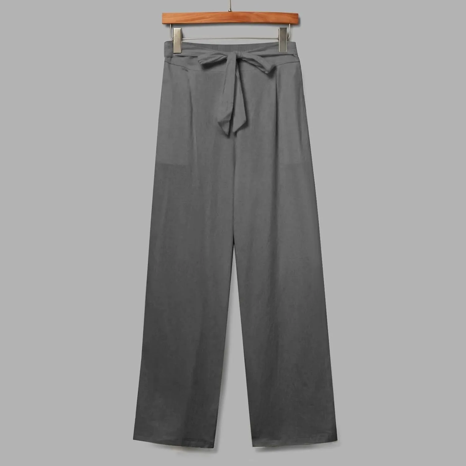 Womens Linen Cotton Pants Casual Straight Leg Work Pants with Pockets 2025 Summer Trendy Dressy Pants Tie Front Pants