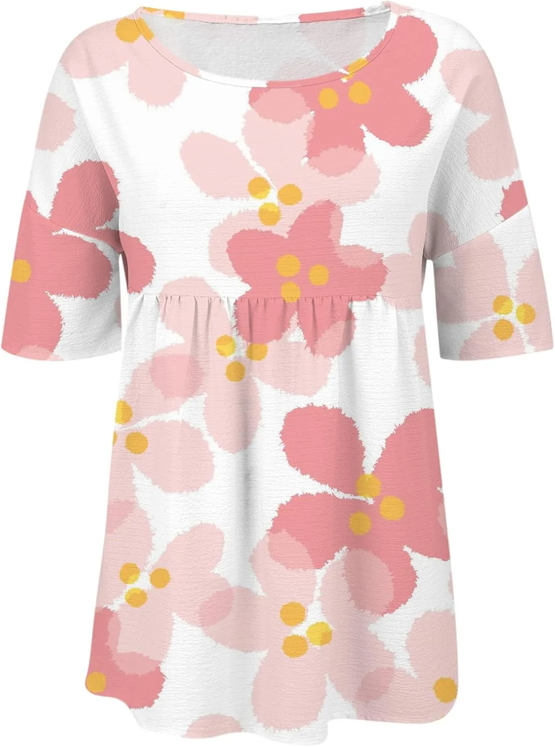 Womens Peasant Boho Tunic Tops 2025 3/4 Sleeve Floral Print Casual Loose Fit Pleated Summer Flowy Babydoll Blouses