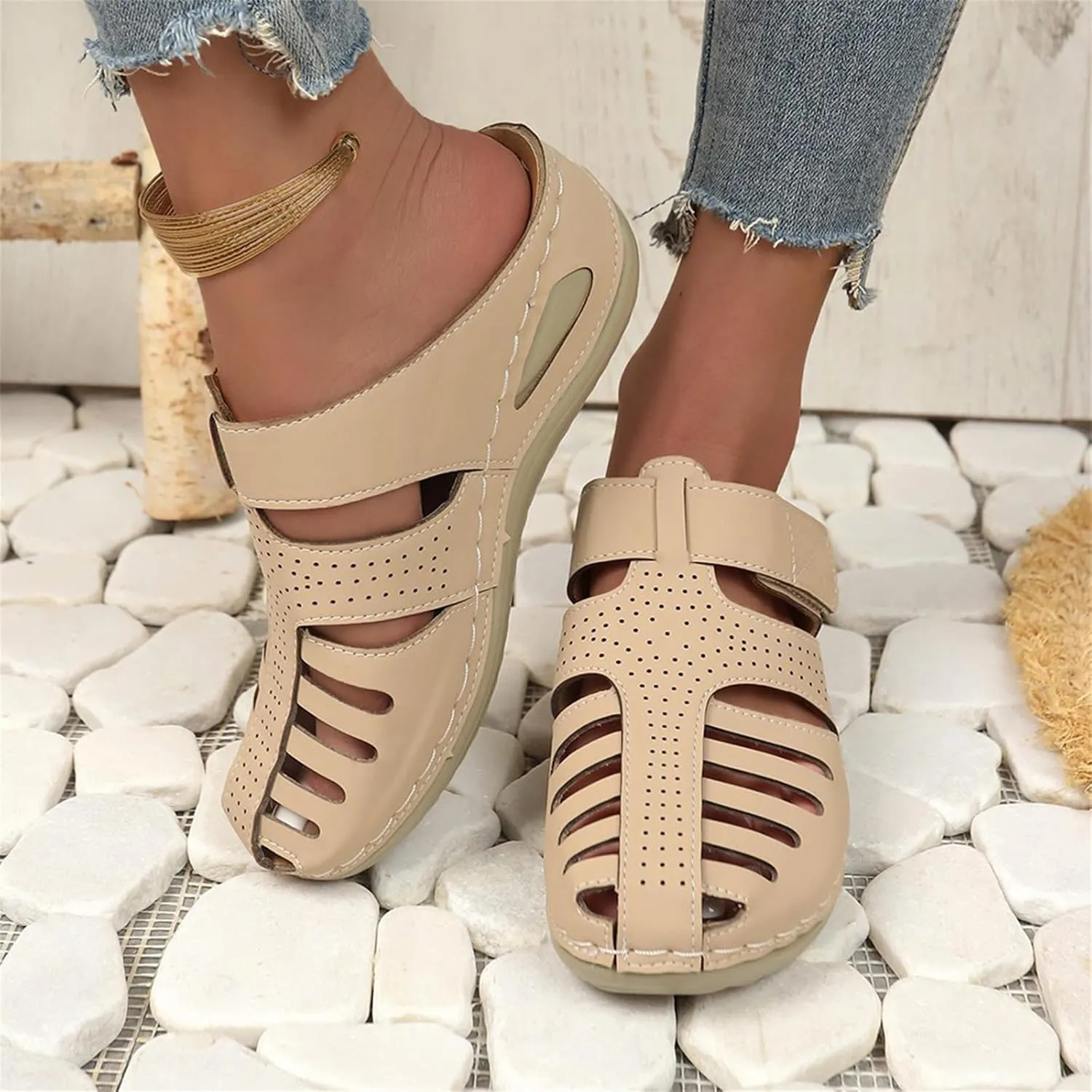 Women's Platform Slippers Sandals for Women Summer Comfortable Lightweight Wedge Sandals Solid Round Head Closed Toe Hollow Out Breathable Slip-on Casual Shoes