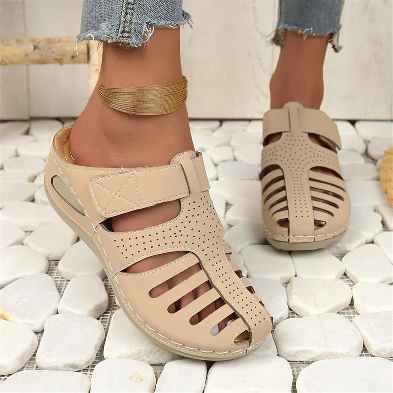 Women's Platform Slippers Sandals for Women Summer Comfortable Lightweight Wedge Sandals Solid Round Head Closed Toe Hollow Out Breathable Slip-on Casual Shoes