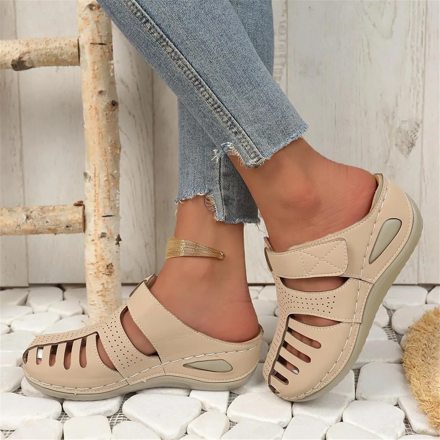 Women's Platform Slippers Sandals for Women Summer Comfortable Lightweight Wedge Sandals Solid Round Head Closed Toe Hollow Out Breathable Slip-on Casual Shoes