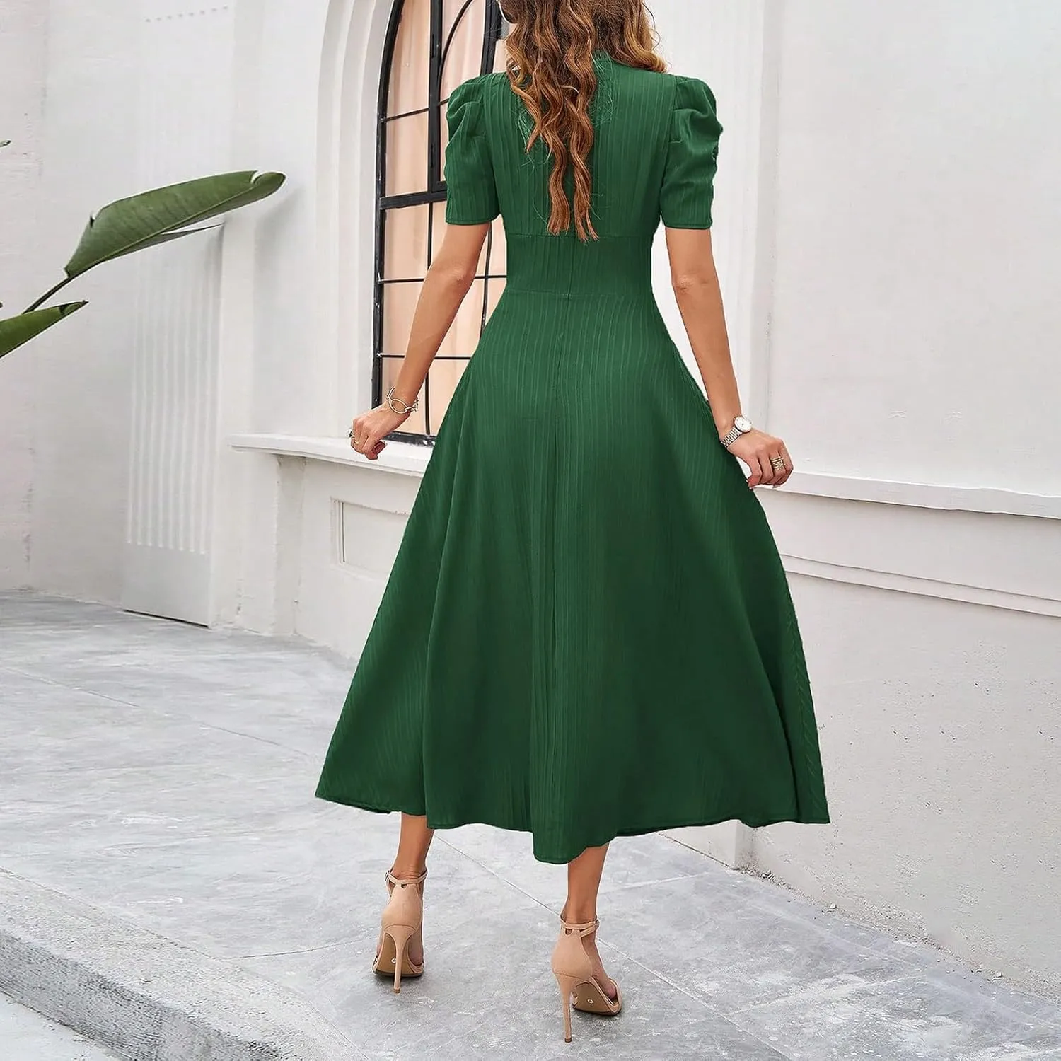 Women's Short Sleeve V Neck Dress Casual A Line Summer Dresses for Women 2025 Midi Dresses Cocktail Dress