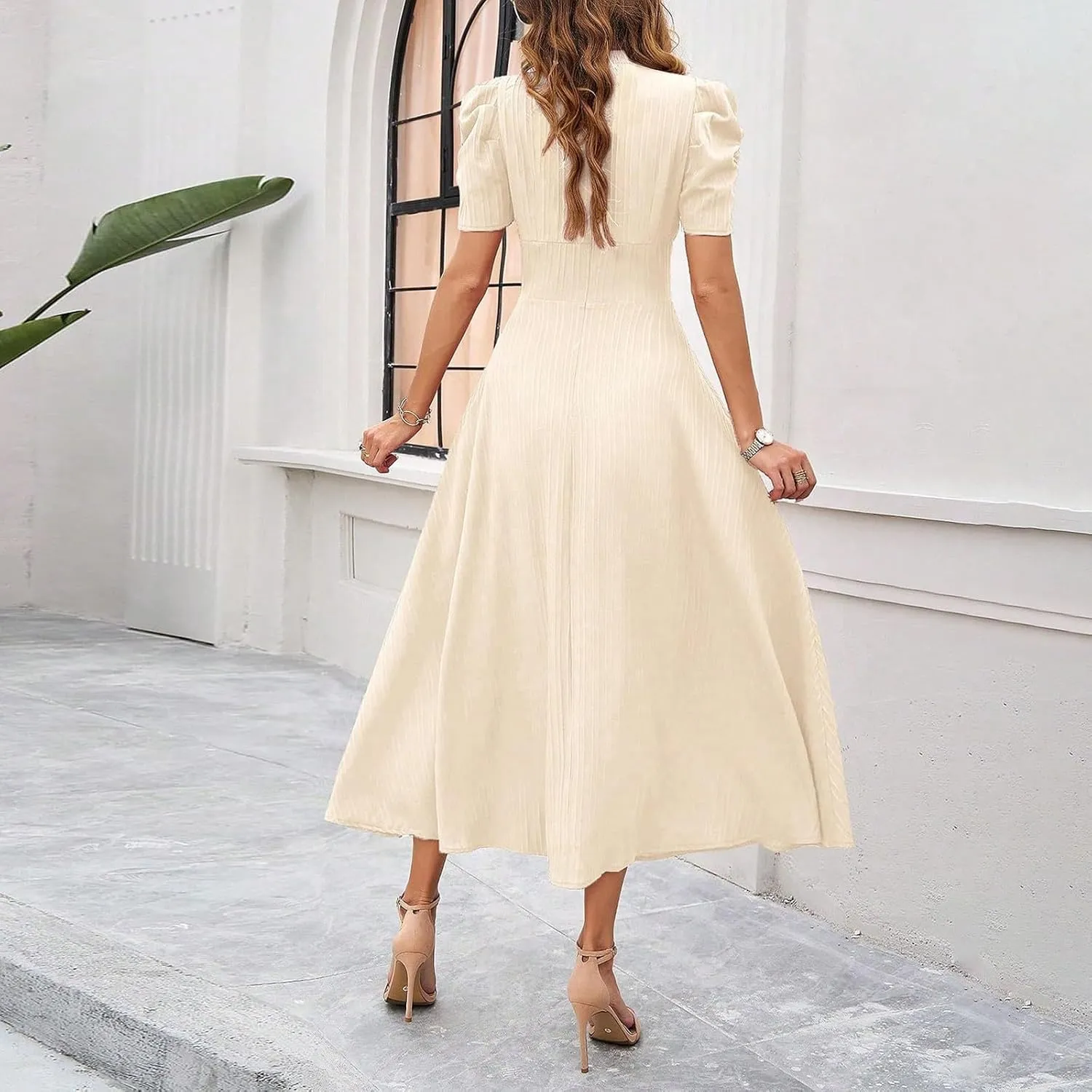 Women's Short Sleeve V Neck Dress Casual A Line Summer Dresses for Women 2025 Midi Dresses Cocktail Dress
