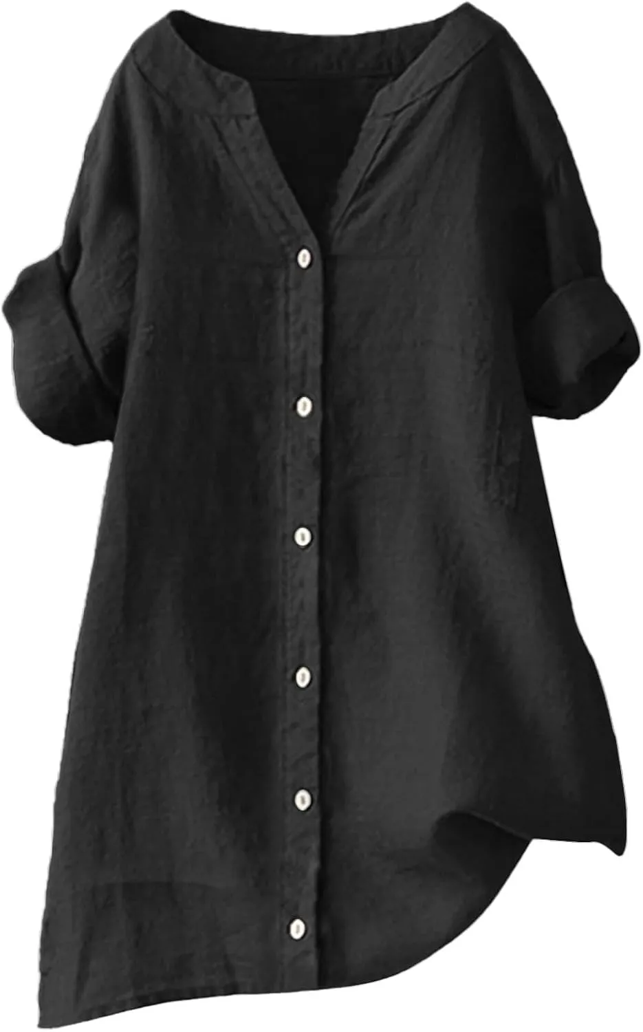 Women's Solid Henley V-Neck Linen Shirt - 2025 Lightweight Summer Beach Top, Short Sleeve Boho Button Front Casual Blouse