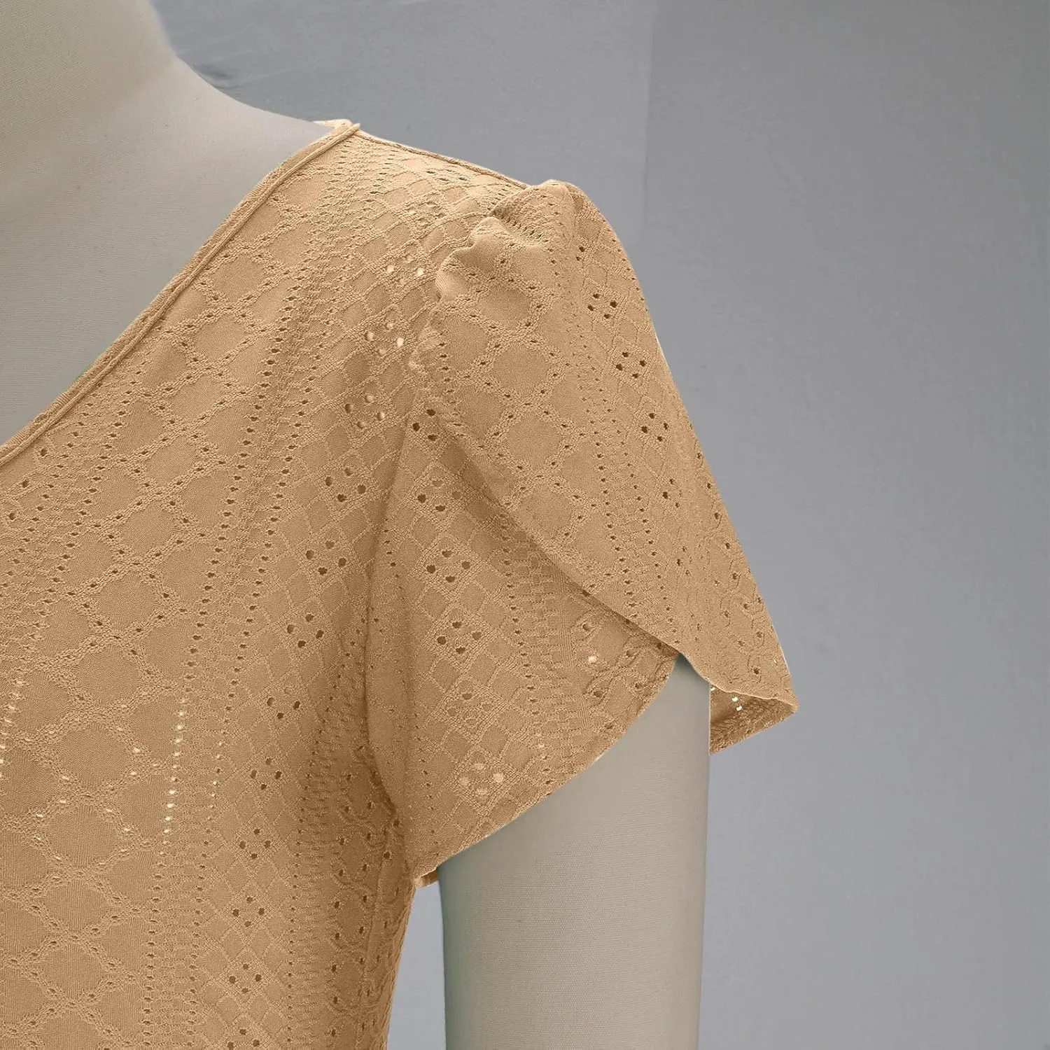Women's Summer Maxi Dress Trendy Eyelet Embroidery Petal Sleeve Beach Dresses Ladies Casual A-Line Flowy Long Dress