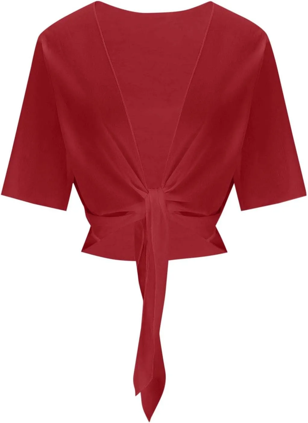 Women's Tie Front Knot Short Sleeeve Crop Tops Blouse Lightweight Chiffon Bolero Shrugs Summer Sheer Shawl Cardigans