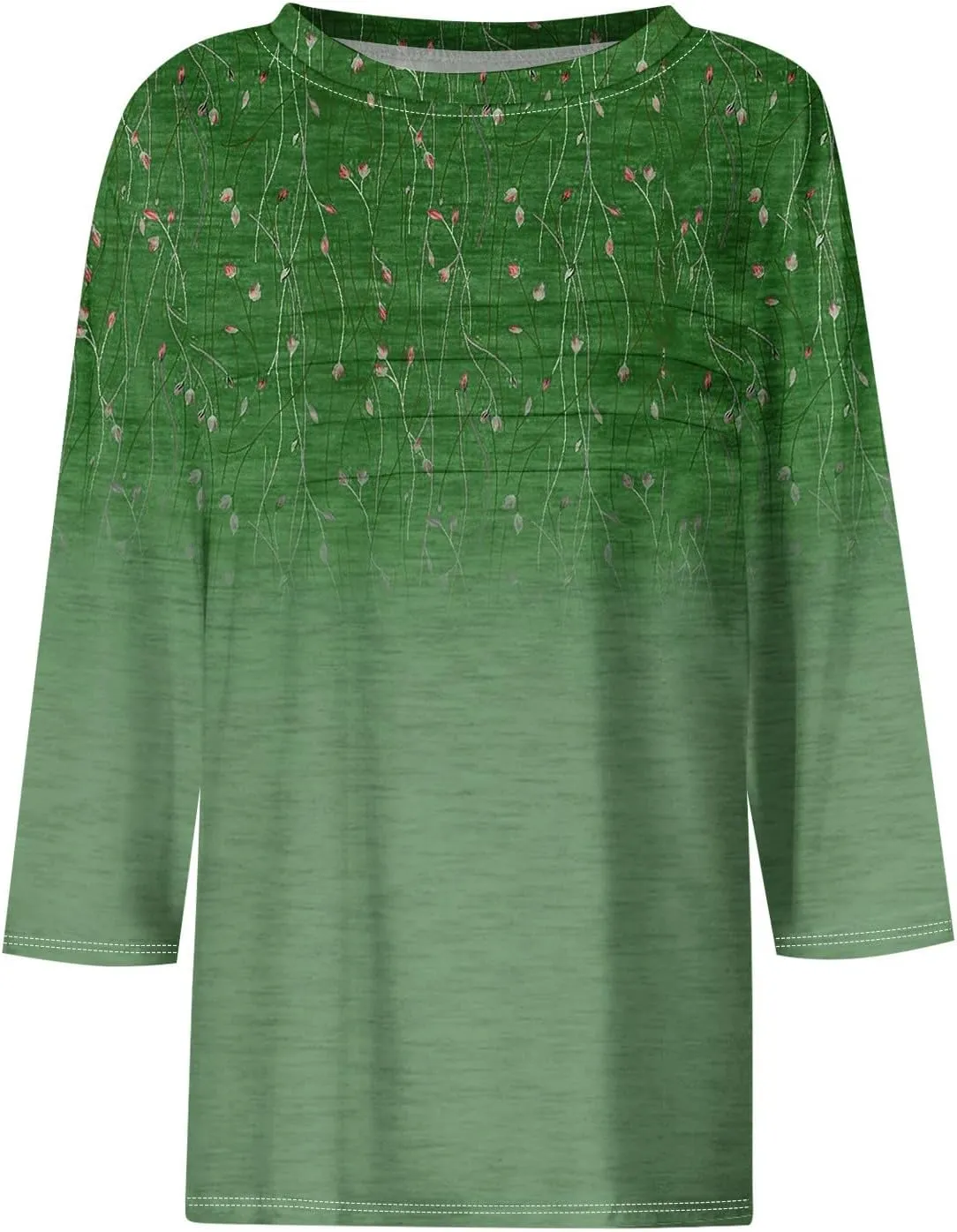 Womens Tops Fashion 3/4 Sleeve Round Neck Shirts Casual Trendy Print Blouses Pleated Front T Shirts