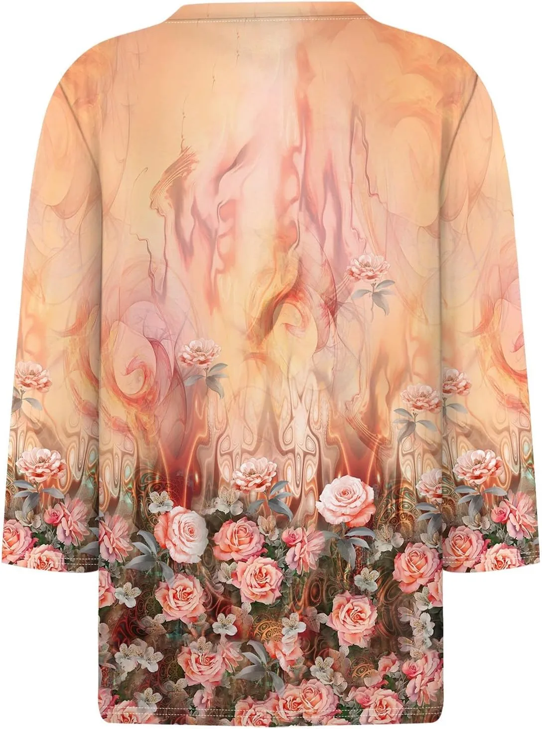 Womens Tops Fashion 3/4 Sleeve Round Neck Shirts Casual Trendy Print Blouses Pleated Front T Shirts