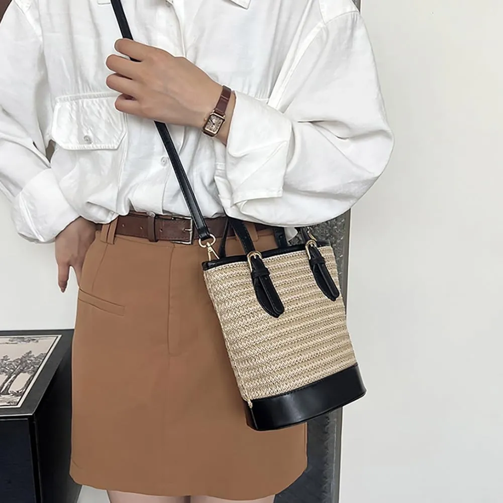 Womens Trendy Straw Bucket Underarm Bag Straw Crossbody Bags For Women Summer Beach Clutch Purse Travel 2025