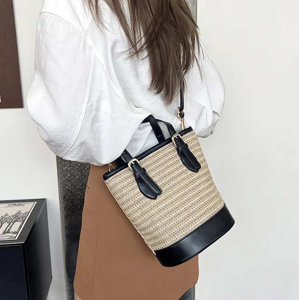 Womens Trendy Straw Bucket Underarm Bag Straw Crossbody Bags For Women Summer Beach Clutch Purse Travel 2025