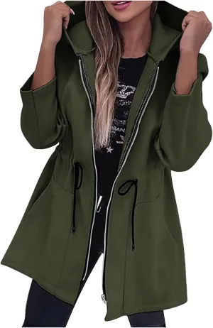 Womens Zip Up Hoodies Open Front Drawstring Waist Jacket Coats Lightweight Long Sleeve Cardigans Workout Windbreaker