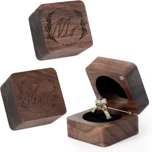 Wooden Ring Box - Handcrafted Ring Boxes and Ring Holder Portable Jewelry Case Premium Gift for Weddings, Engagements, Anniversaries, and Birthdays(2 PCs)