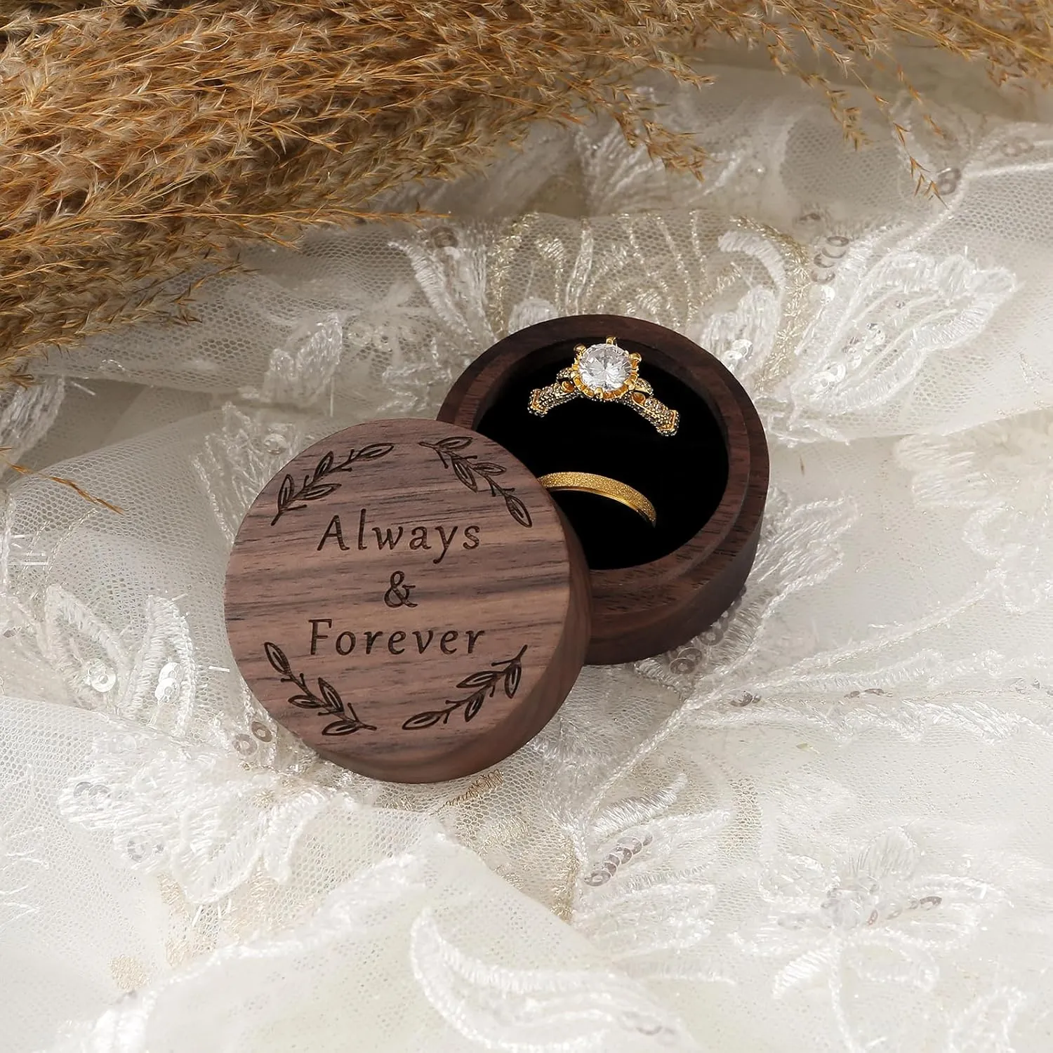 Wooden Ring Box - Handcrafted Ring Boxes and Ring Holder Portable Jewelry Case Premium Gift for Weddings, Engagements, Anniversaries, and Birthdays
