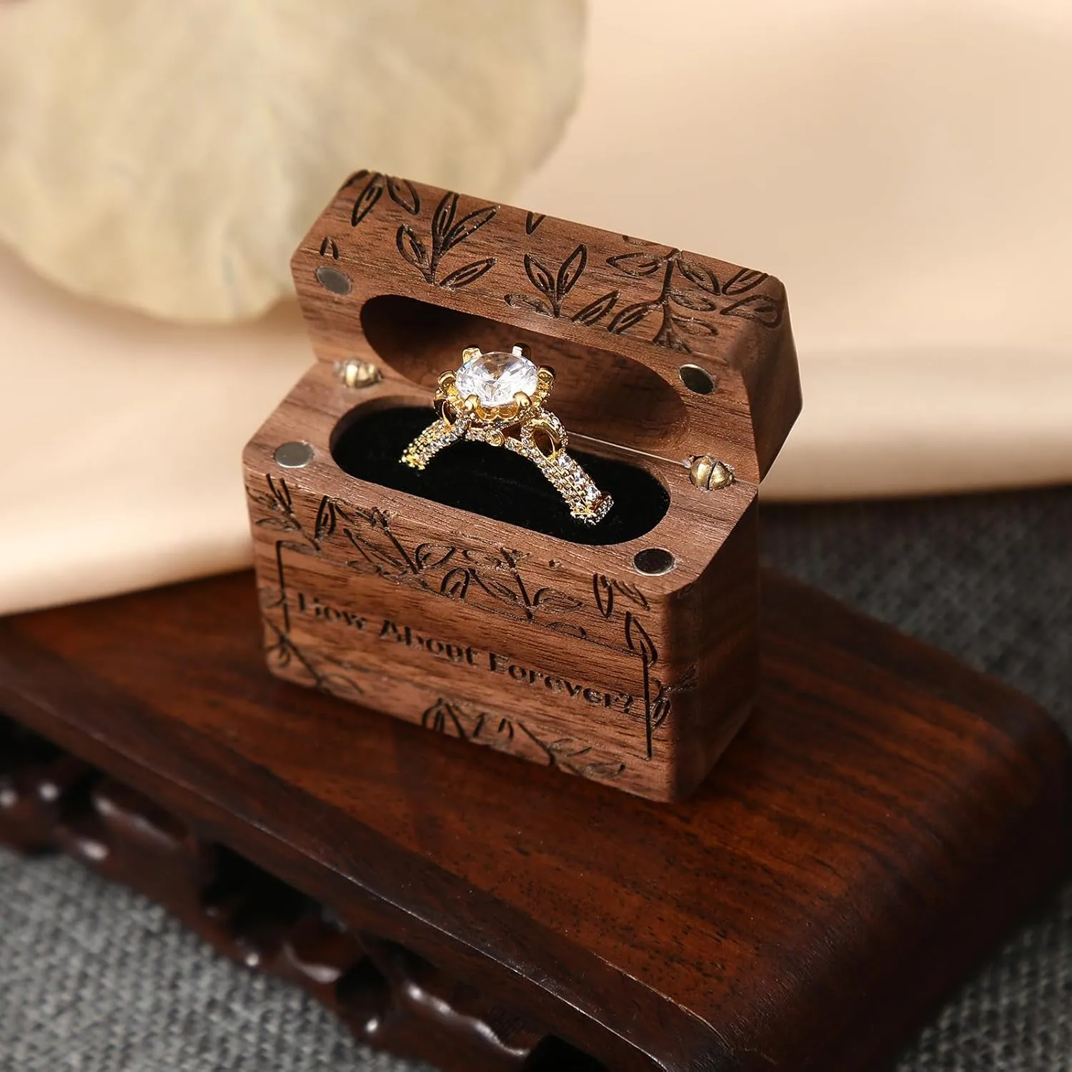 Wooden Ring Box - Handcrafted Ring Boxes and Ring Holder Portable Jewelry Case Premium Gift for Weddings, Engagements, Anniversaries, and Birthdays