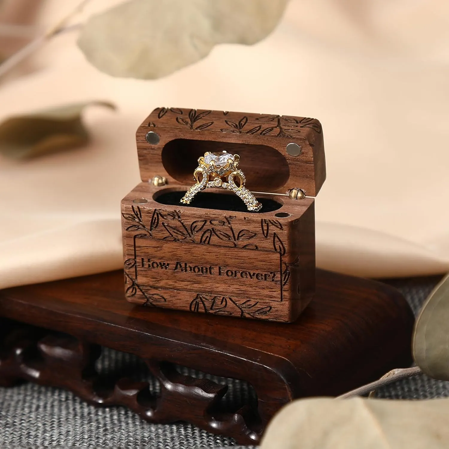Wooden Ring Box - Handcrafted Ring Boxes and Ring Holder Portable Jewelry Case Premium Gift for Weddings, Engagements, Anniversaries, and Birthdays