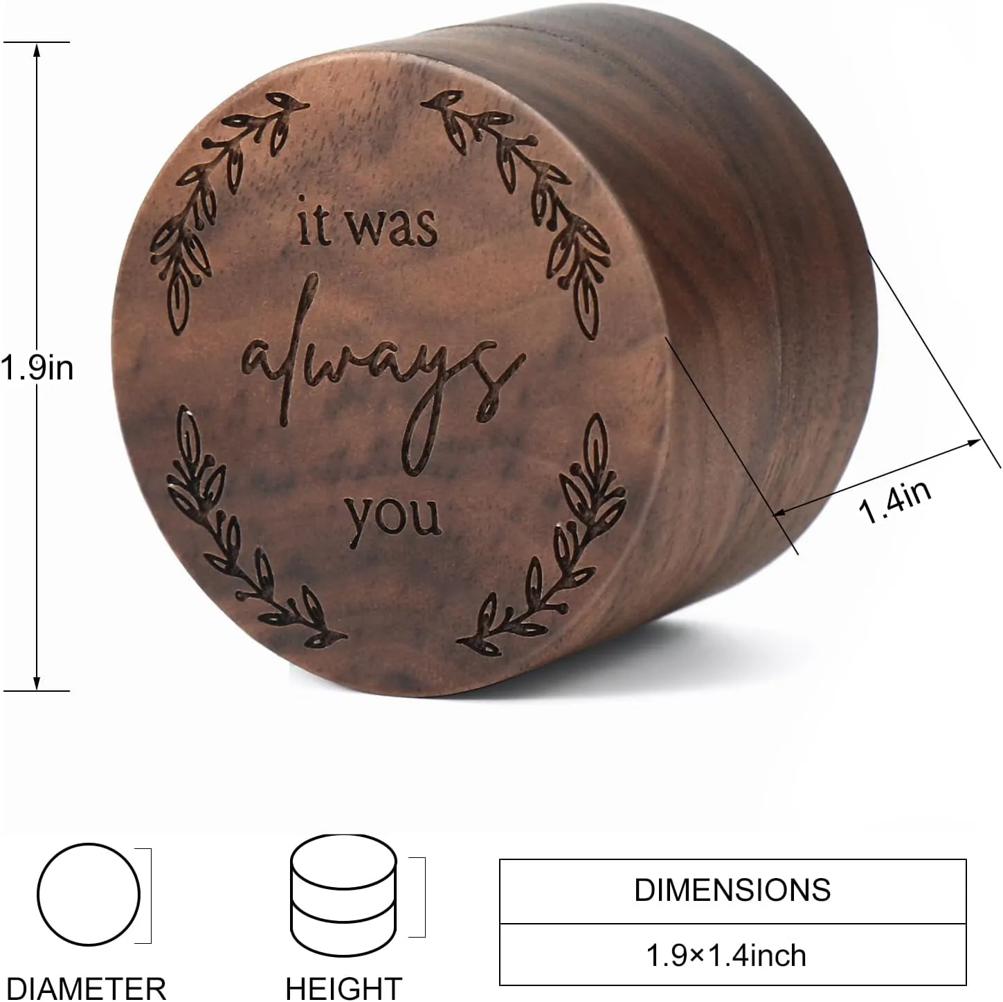 Wooden Ring Box - Handcrafted Ring Boxes and Ring Holder Portable Jewelry Case Premium Gift for Weddings, Engagements, Anniversaries, and Birthdays