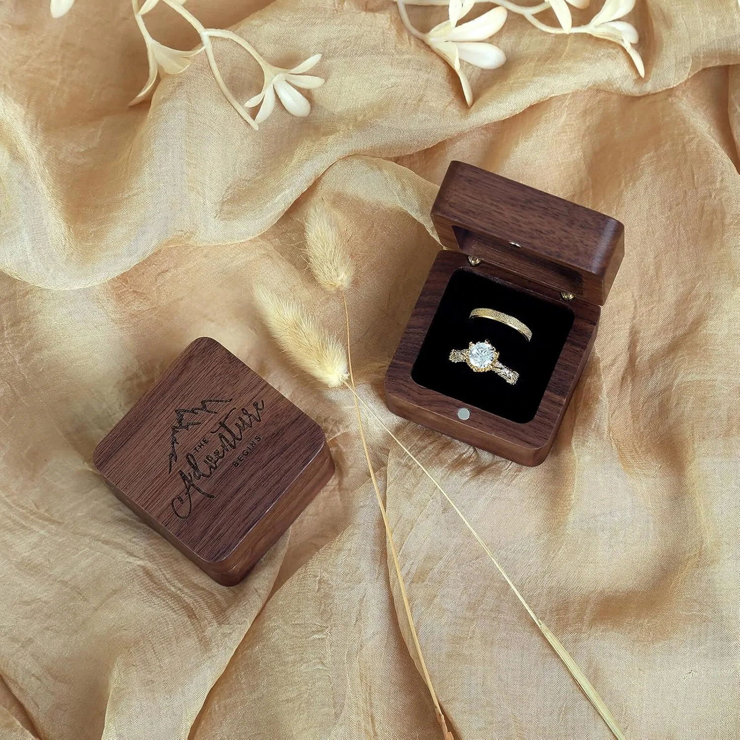 Wooden Ring Box - Handcrafted Ring Boxes and Ring Holder Portable Jewelry Case Premium Gift for Weddings, Engagements, Anniversaries, and Birthdays