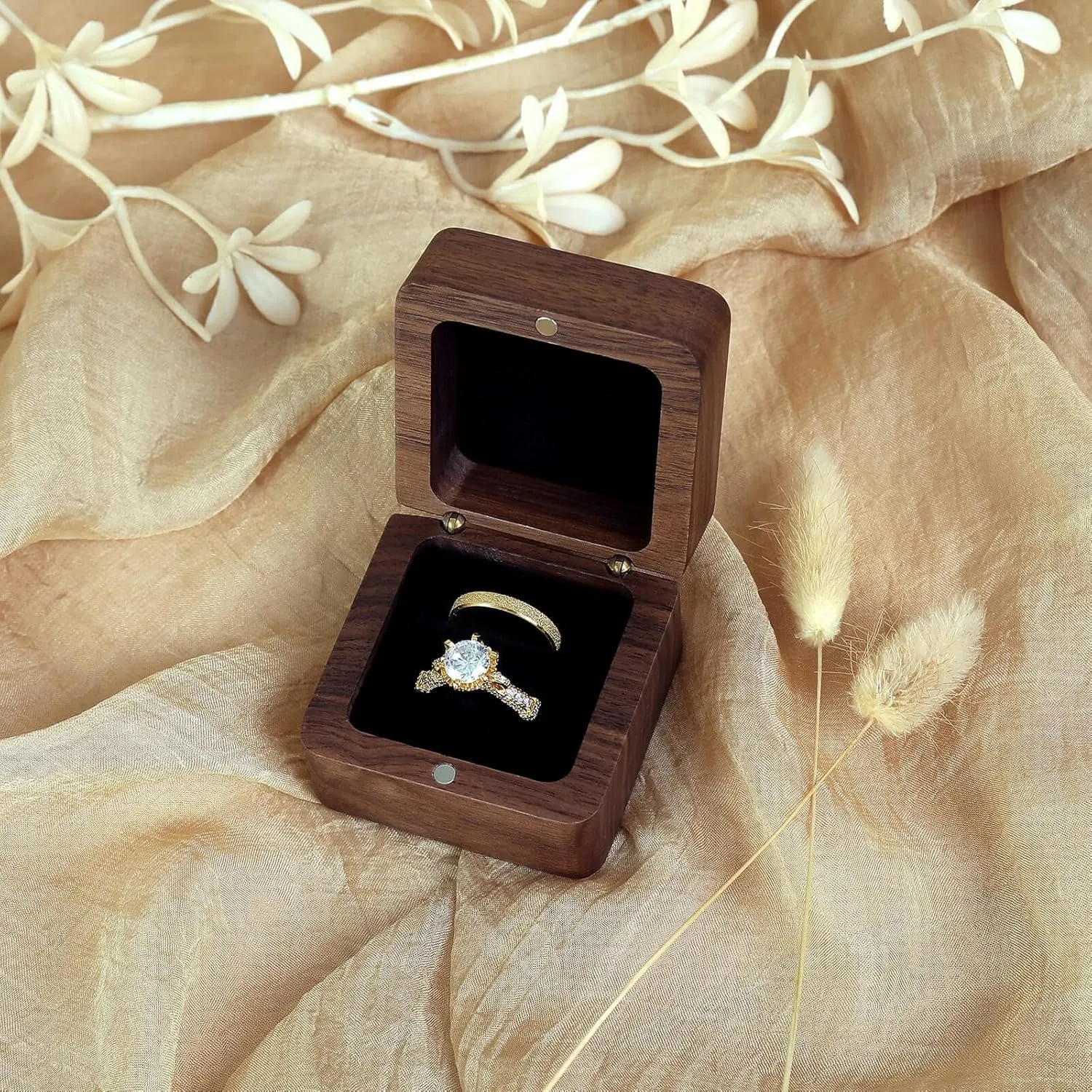 Wooden Ring Box - Handcrafted Ring Boxes and Ring Holder Portable Jewelry Case Premium Gift for Weddings, Engagements, Anniversaries, and Birthdays