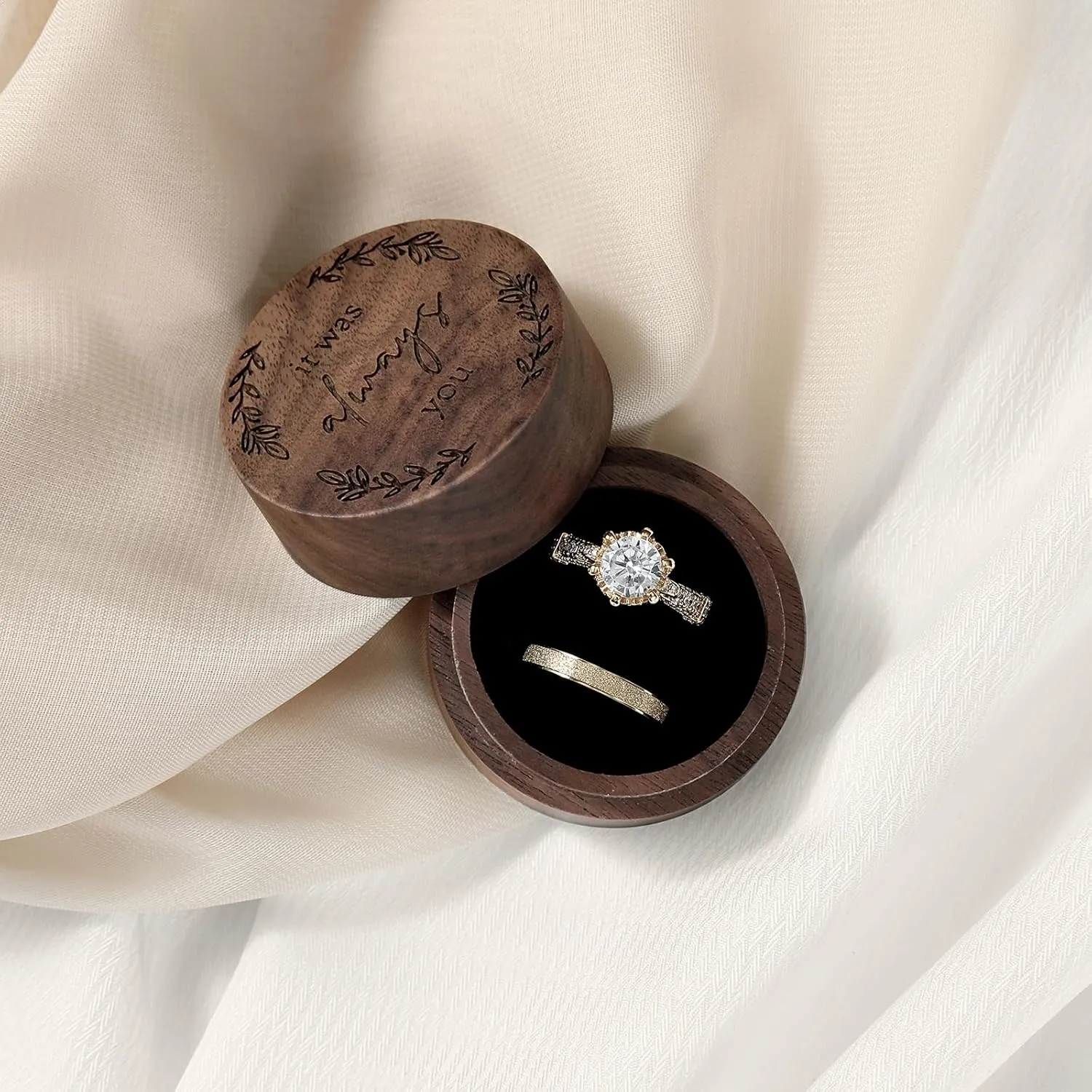 Wooden Ring Box - Handcrafted Ring Boxes and Ring Holder Portable Jewelry Case Premium Gift for Weddings, Engagements, Anniversaries, and Birthdays
