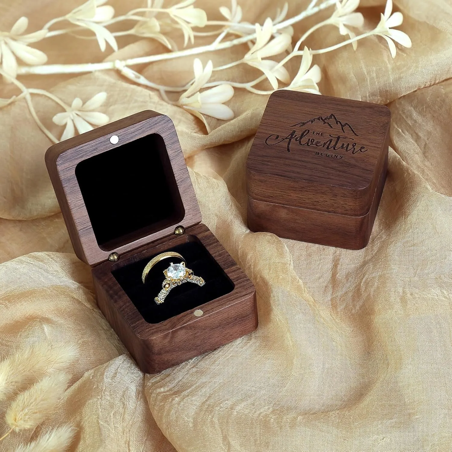 Wooden Ring Box - Handcrafted Ring Boxes and Ring Holder Portable Jewelry Case Premium Gift for Weddings, Engagements, Anniversaries, and Birthdays
