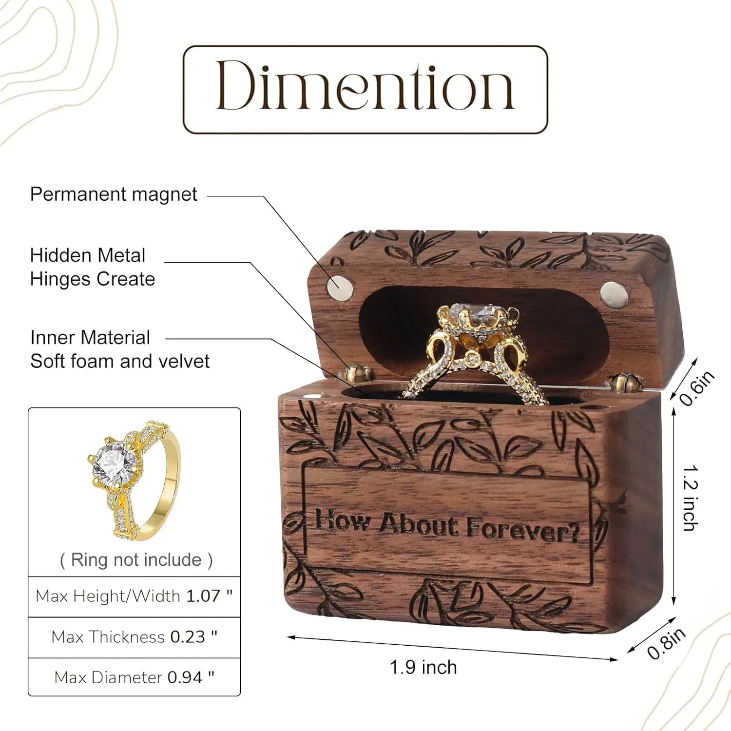 Wooden Ring Box - Handcrafted Ring Boxes and Ring Holder Portable Jewelry Case Premium Gift for Weddings, Engagements, Anniversaries, and Birthdays