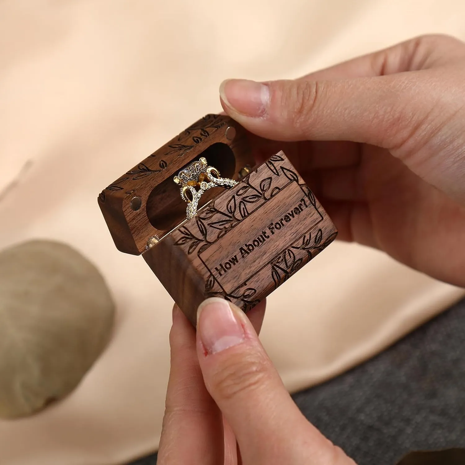 Wooden Ring Box - Handcrafted Ring Boxes and Ring Holder Portable Jewelry Case Premium Gift for Weddings, Engagements, Anniversaries, and Birthdays